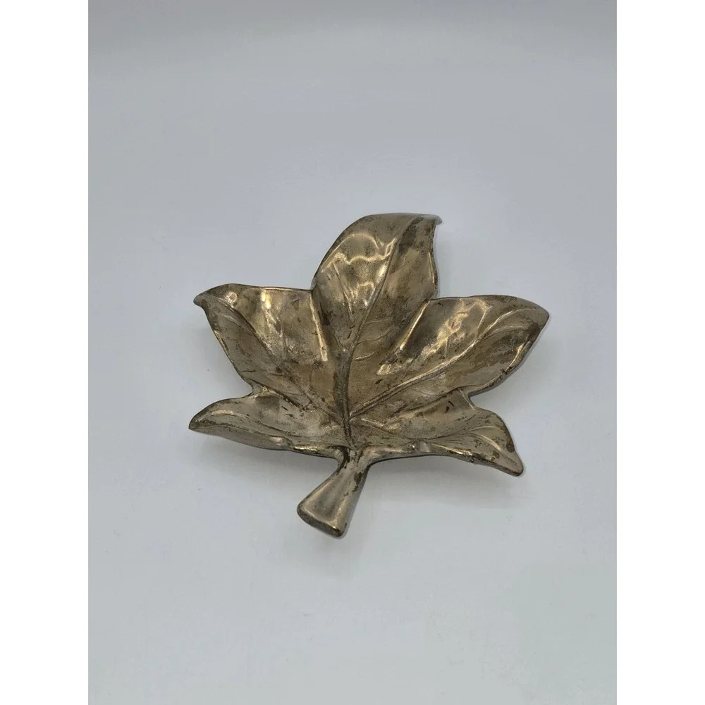 Vintage Brass Ivy Leaf Trinket Dish Catchall Gold Tone Decorative Bowl 6